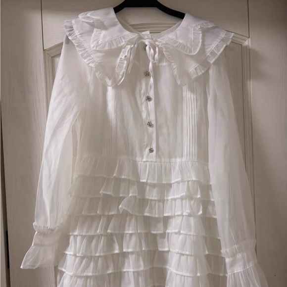 Japanese Kawaii Miu White Princess Balletcore Tiered Layered Ruffle Mini Dress - Picture 6 of 7